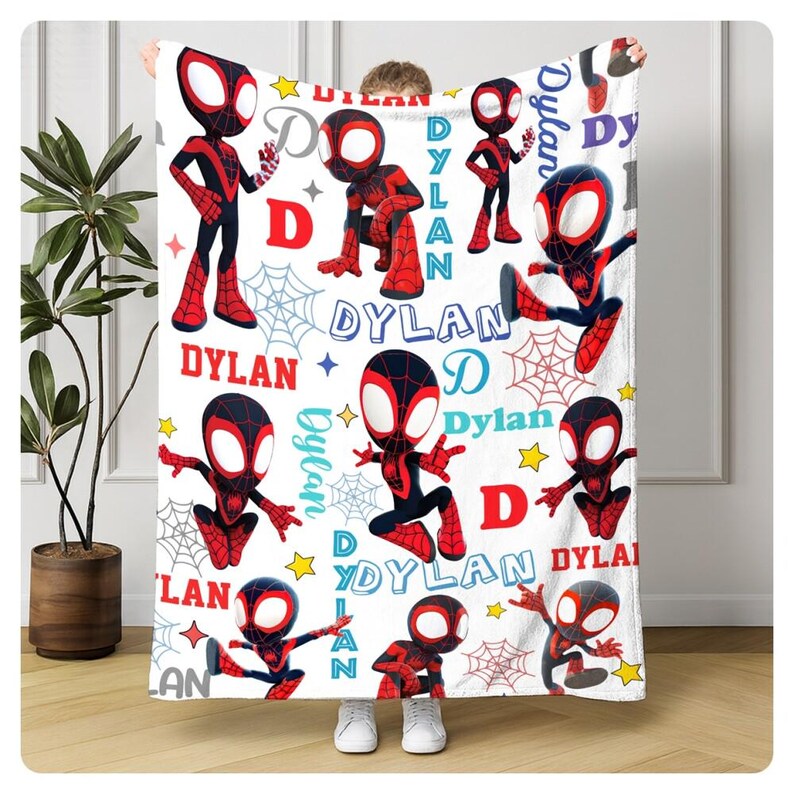 Personalized Spider Fleece Blanket, Spidermand Blanket, Gifts for Kids, Birthday Gifts, Throw Blanket for Couch Sofa, Home Decor image 2