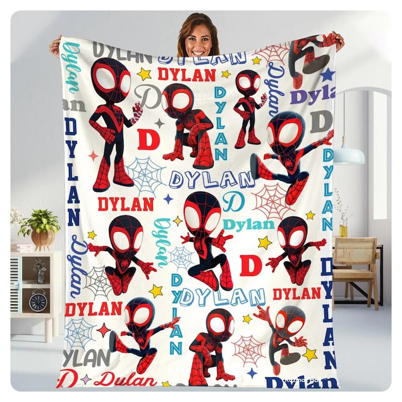 Personalized Spider Fleece Blanket, Spidermand Blanket, Gifts for Kids, Birthday Gifts, Throw Blanket for Couch Sofa, Home Decor image 1