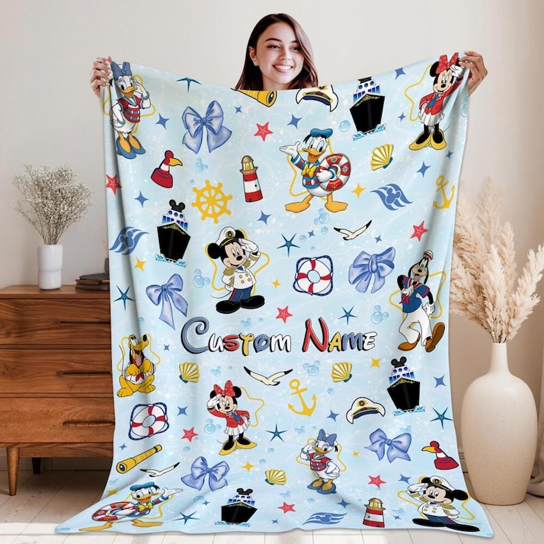 Personalized Mickey Cruise Fleece Blanket, Disneyland Mickey Blanket, Mickey Mouse Birthday Gifts, Mickey Coquette Bows Fleece Blanket image 1