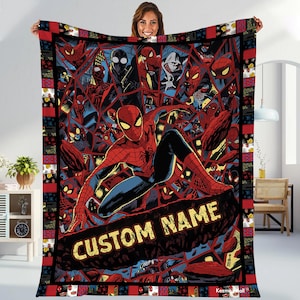 Personalized Peter Parker Spiderman Blanket Spiderman Fleece Blanket Spiderman Birthday Theme Party Spiderman Christmas Gift image 1