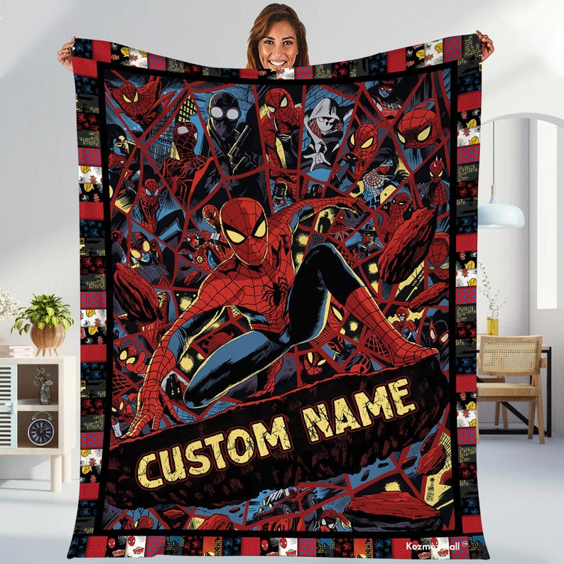 Personalized Peter Parker Spiderman Blanket Spiderman Fleece Blanket Spiderman Birthday Theme Party Spiderman Christmas Gift image 1