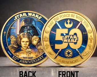 Moneda del 50 aniversario de Star Wars: Una Nueva Esperanza, moneda de Star Wars de Disneyland (1977-2027), moneda de Galaxy's Edge, moneda de ciencia ficción para fans.