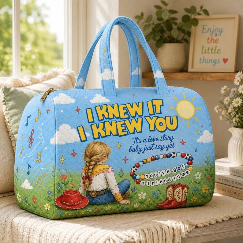 Bolso de Toy Story "Lo sabía, te conocía", bolso de fin de semana acolchado de Jessie la vaquera, bolso de Jessie de Toy Story, bolsa de viaje de Toy Story, regalo para vacaciones familiares imagen 1