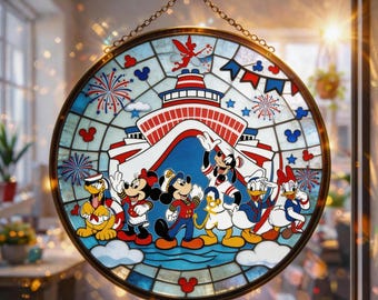 Ornement attrape-soleil en acrylique Mickey et ses amis 4 juillet, décoration de fenêtre Disney pour le jour de l'indépendance, rétro Mickey et Minnie 250e