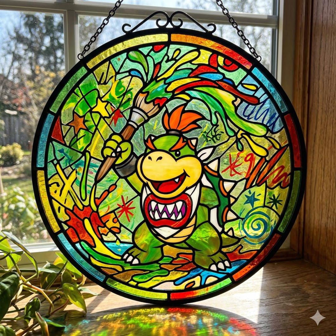 Bowser Window Mario Bowser Suncatcher, Colorful Bowser Mario Stained Glass Suncatcher ...