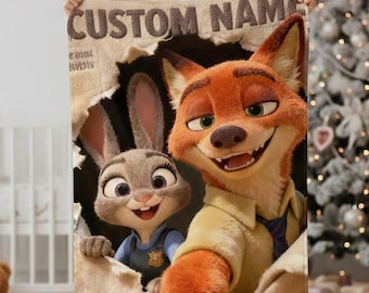 Personalized Zootopia Judy Hopps Nick Wilde blanket, Custom name Zootopia 2 2025 Throws Blanket, Disneyland Family Trip 2025