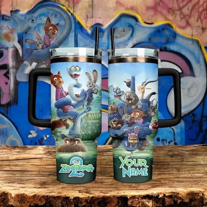 Custom Zootopia 2 Tumbler 40oz, Personalized Zootopia 2 Glow In The Dark 40 oz Cup, Nick Wilde Judy Hopps Cartoon Cup, Cute Animal Movie M image 3