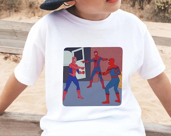 Camiseta Comfort Colors Spider-Man señalando a Spider-Man, camiseta gráfica divertida con meme de tres Spider-Man, camiseta unisex de regalo con broma viral de Spiderman