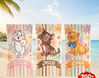 Personalized The Aristocats Beach Towel, Custom Aristocats Characters Bath Towel, Disneyland Gift For Kid, Kids Beach Towel, Summer Vacation