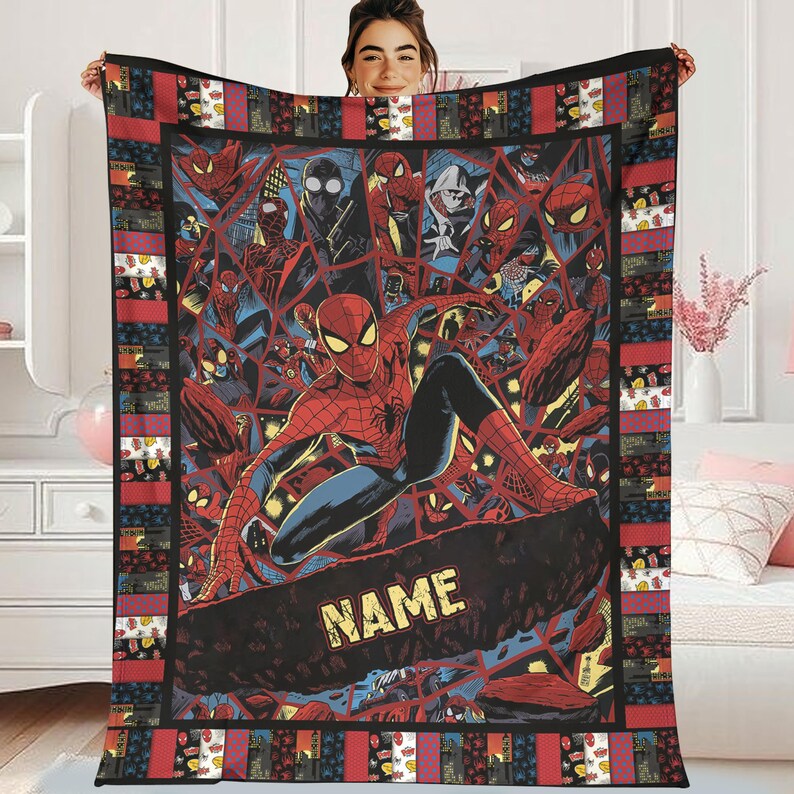 Personalized Peter Parker Spiderman Blanket Spiderman Fleece Blanket Spiderman Birthday Theme Party Spiderman Christmas Gift image 3