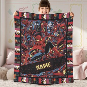 Personalized Peter Parker Spiderman Blanket Spiderman Fleece Blanket Spiderman Birthday Theme Party Spiderman Christmas Gift image 2