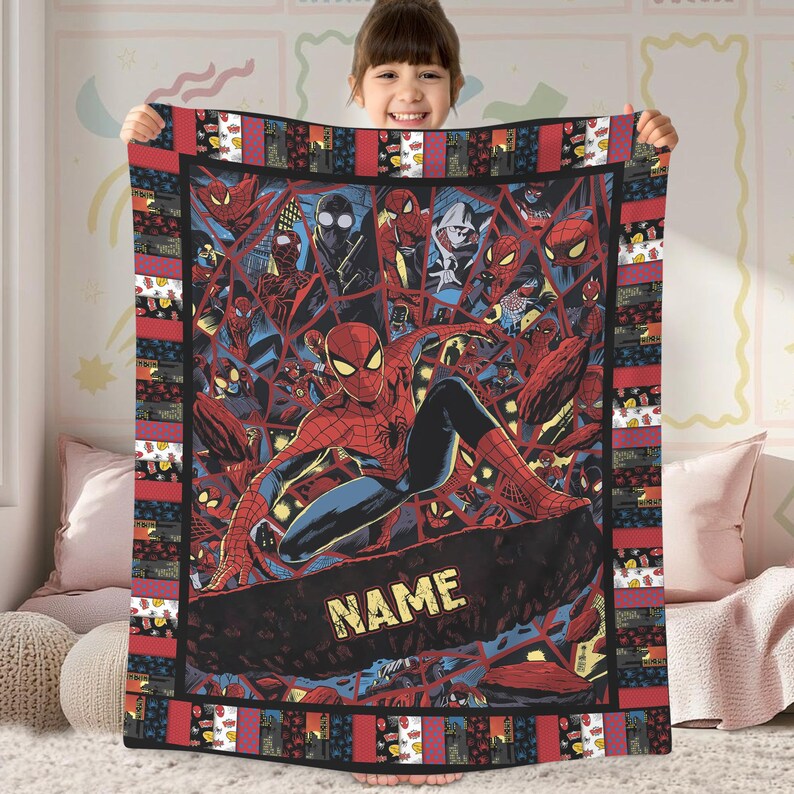 Personalized Peter Parker Spiderman Blanket Spiderman Fleece Blanket Spiderman Birthday Theme Party Spiderman Christmas Gift image 2