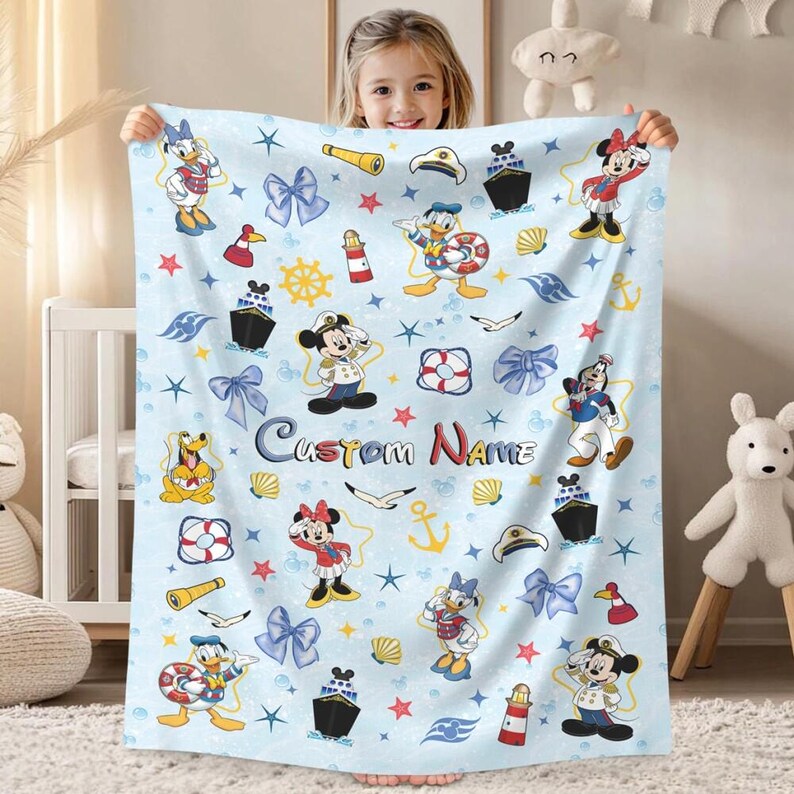 Personalized Mickey Cruise Fleece Blanket, Disneyland Mickey Blanket, Mickey Mouse Birthday Gifts, Mickey Coquette Bows Fleece Blanket image 2