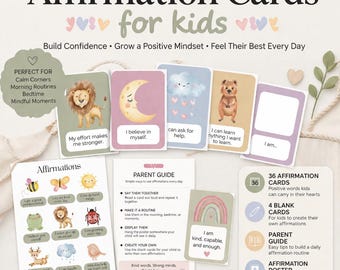 Kids Affirmation Cards Printable | Confidence, Growth Mindset, SEL Tool (Digital Download)