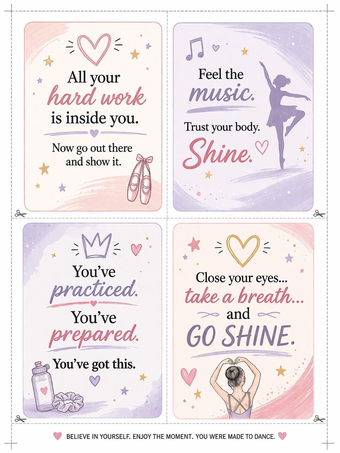 Dance Competition Confidence Notes, Encouragement Cards for Girls (PDF ...