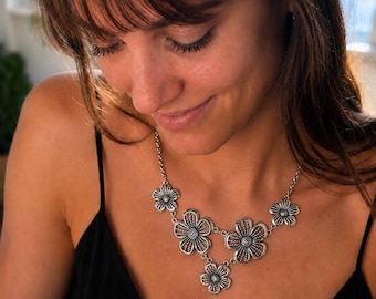 Boho Floral Statement Necklace / Garden Wedding Jewelry / Cottagecore Fairycore Necklace