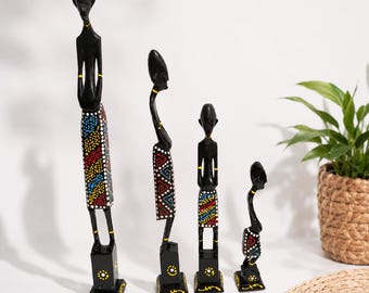 Estátuas de madeira esculpidas à mão em estilo boho | Figuras tribais pintadas à mão