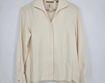 Vintage NWT 180 100% Silk Donna Karan Signature Womens M Cream Blouse Business