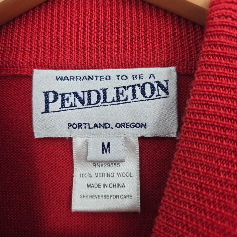 Vtg 90er Jahre Rot Pendleton 100% Merino Wolle Kurzarm Crop Top Pullover Damen M Bild 3