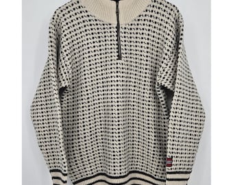 Vintage Noorse trui van 100% wol - crèmekleurige en zwarte kwartrits