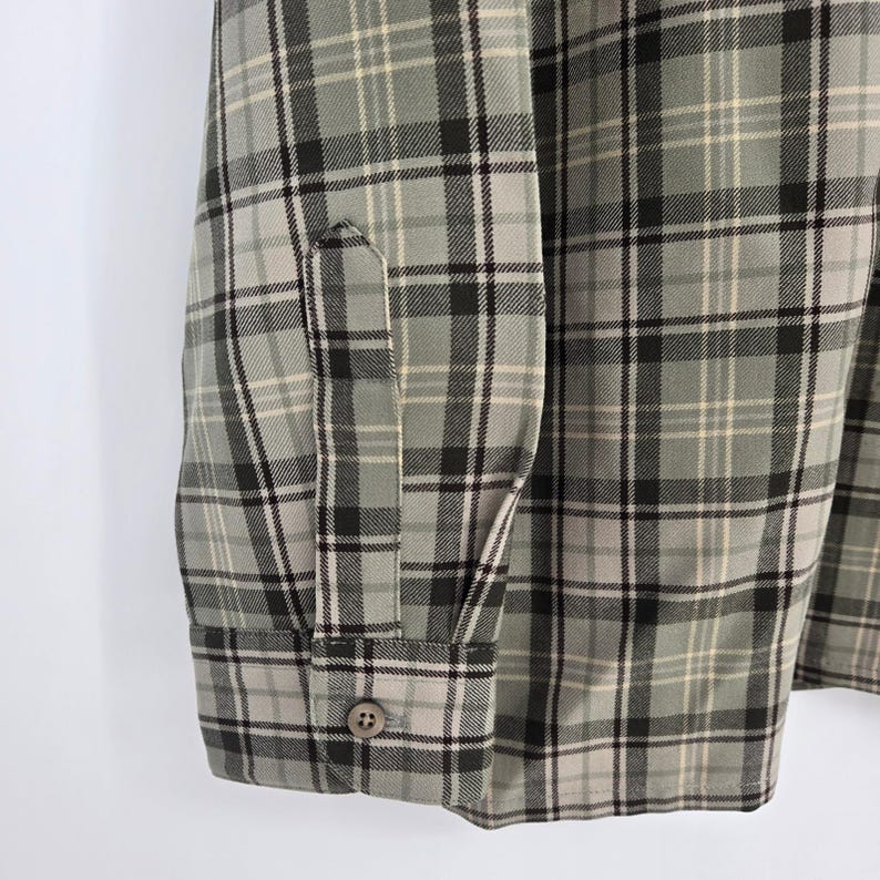 Vtg 90s Pendleton 100% Wool Plaid Flannel Button-Up Shirt Green Beige Mens M image 8