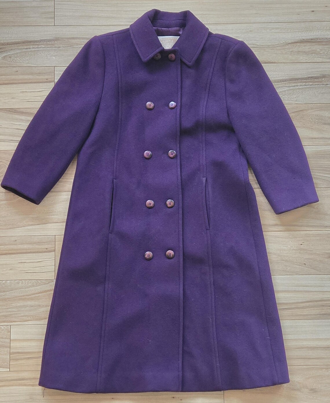 70s vintage size 12 Pendleton purple wool double breasted trench coat, foto 1 de 5