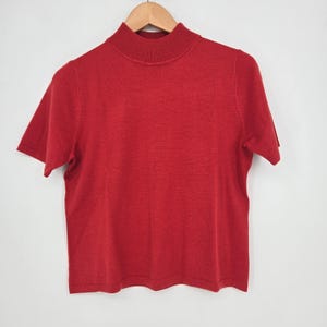 Vtg 90s Red Pendleton 100% Merino Wool Short Sleeve Crop Top Sweater Womens M