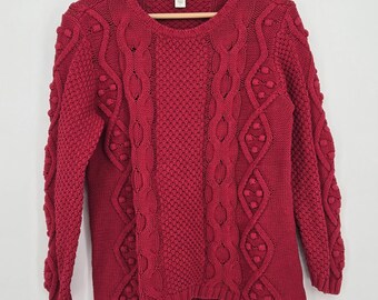 Vintage red 90s/Y2K cable knit sweater - Coldwater Creek, 60% cotton, women's L