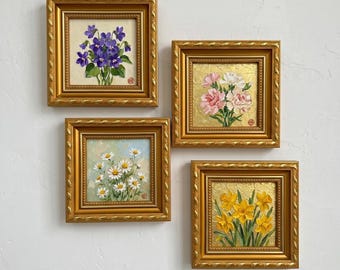 Birth Month Flower Oil Painting, Custom Floral Wall Art, Original Impasto Flower Gold Framed, Personalized Birthday Gift, Mothers Day Gift