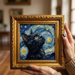 Mini-oljemålning av katt | Anpassat husdjursporträtt | Handmålad kattkonst | Unik kattdekor | Liten inramad oljemålning | Gåva till kattälskare