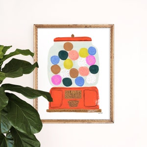 Gumball Machine Art Print | Sweet Tooth Wall Hanging | Candy Home Decor | Colorful Children's Nursery Wall Art | Gouache Painting | Giclee