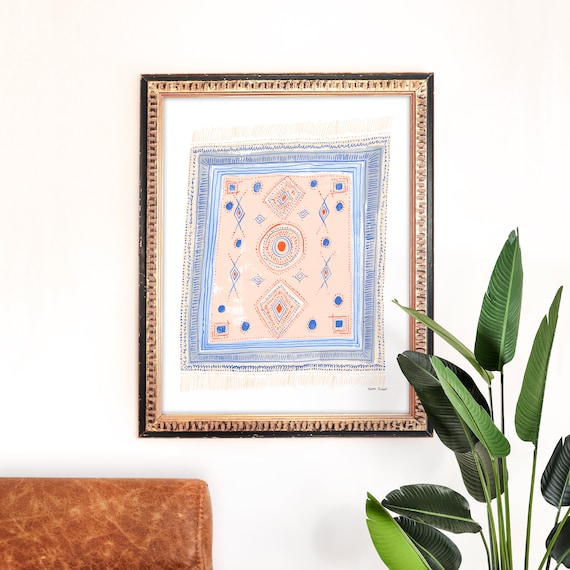 Area Rug Art Print | Moroccan Textile Painting | Unique Wall Art | Home Decor | Giclee Poster | Gallery Wall Set | Gouache Illustration