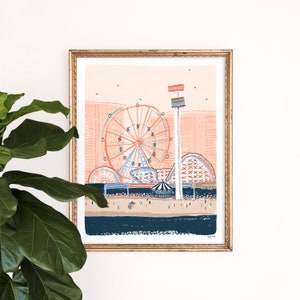 Coney Island Art Print | New York Amusement Park | Vintage Travel Giclee | NYC Wall Art | NYC Watercolor | Gallery Wall Set | Gouache Art