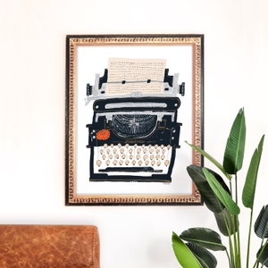 Typewriter Art Print Writer Painting Underwood Wall Art Black Home Decor Giclee Poster Gallery Wall Set Gouache Illustration image 1