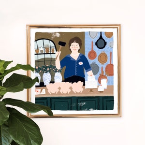 Lámina artística de Julia Child / Decoración de pared de cocina francesa / El placer de cocinar / Pintura de chef / Feminista / Pared de galería / Ilustración en gouache