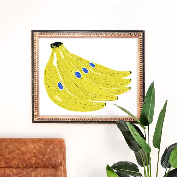 Bananas Bunch Art Print | Tropical Painting | Fruity Wall Art
