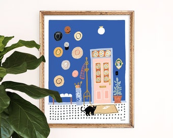 Black Cats & Hats Art Print | Cute Poster | Unique Wall Art | Home Decor | Giclee Poster | Gift | Gallery Wall Set | Gouache Illustration