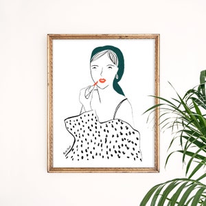 Lipstick Lady Art Print | Makeup Wall Art | Feminist Wall Hanging | Bathroom Home Decor | Beauty | Giclee Poster | Gouache Illustration