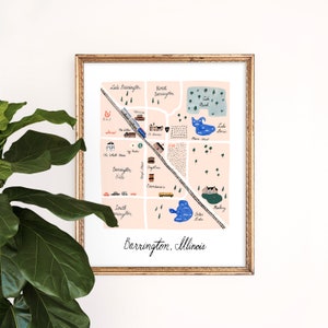 Impression d'art de carte de Barrington, Illinois | Art mural banlieue de Chicago | Décoration d'intérieur | Affiche de l'IL | Illustration de gouache | Ensemble mural galerie | Giclée