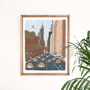 Autumn on 59th Street | Central Park Art | New York Skyline | NYC Wall Art | NYC Watercolor | Gallery Wall Set | Gouache Art