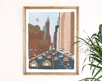 Autumn on 59th Street | Central Park Art | New York Skyline | NYC Wall Art | NYC Watercolor | Gallery Wall Set | Gouache Art