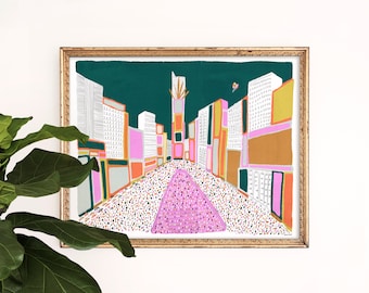 Times Square Art Print | Central Park Art | New York City Skyline | NYC Wall Art | NYC Watercolor | Gallery Wall Set | Colorful Illustration