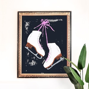 Figure Skates Art Print | Winter Sports Painting | Ice Skating Wall Art | Home Decor | Giclee Poster | Gallery Wall | Gouache Illustration