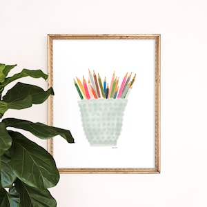 Glass Pencil Cup | Colorful Art Print | Wall Art | Studio Home Decor | Poster | Gift for Artist | 8x10 | Acid-free | Gouache | Illustration