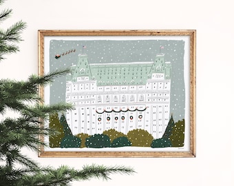 Christmas at the Plaza Hotel Art Print | New York City | Central Park Giclee | New York Skyline | NYC Wall Art | Gallery Wall | Illustration