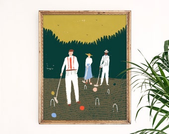 Croquet All Day Art Print | Historic Painting | Vintage Outdoor Sport Giclee Poster | Fancy Wall Decor | Nursery Gallery Wall | Gouache