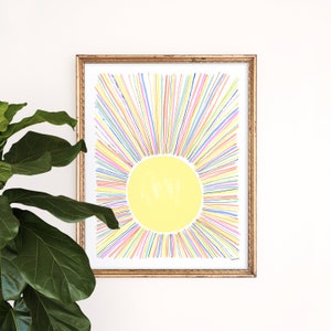 Sunshine Art Print | Colorful Wall Art | Rainbow Sky Painting | Geometric Happy Painting | Watercolor | Gallery Wall Set | Gouache Art