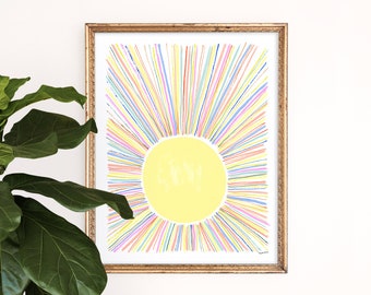 Sunshine Art Print | Colorful Wall Art | Rainbow Sky Painting | Geometric Happy Painting | Watercolor | Gallery Wall Set | Gouache Art