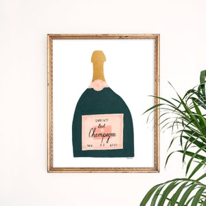 Brut Champagne Art Print | French Wall Decor | Alcohol Wall Art | Classy Home Decor | Bubbly Bar Cart Poster | Gouache Illustration | Giclee