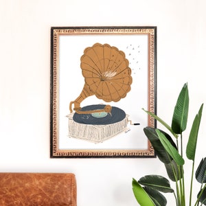 Gramophone Art Print | Vintage Object Painting | Music Wall Art | Record Home Decor | Giclee Poster | Gallery Wall | Gouache Illustration